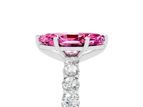 White gold Marquise Cut Pink Sapphire Solitaire Ring with Shared Prong Pavé Band and Four-Prong Setting_5