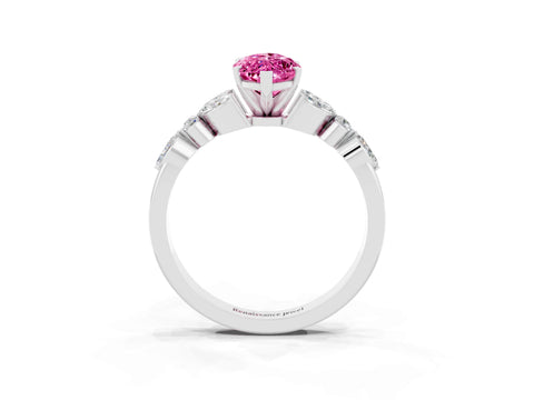 White gold Marquise Cut Pink Sapphire Solitaire Ring with Side Stones and Four-Prong Setting_36