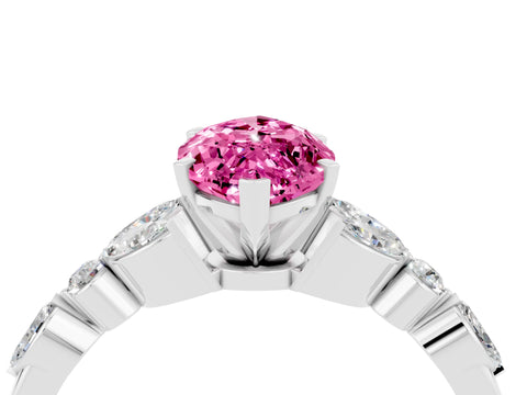 White gold Marquise Cut Pink Sapphire Solitaire Ring with Side Stones and Four-Prong Setting_37