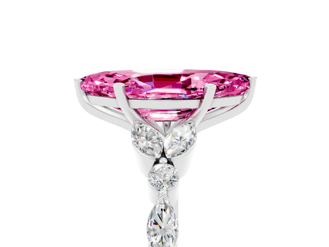 White gold Marquise Cut Pink Sapphire Solitaire Ring with Side Stones and Four-Prong Setting_38