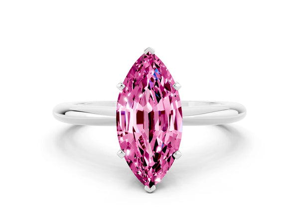 White gold Marquise Cut Pink Sapphire Solitaire Ring with Six-Prong Setting and Classic Band