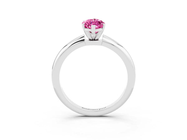 White gold Marquise Cut Pink Sapphire Solitaire Ring with Six-Prong Setting and Classic Band