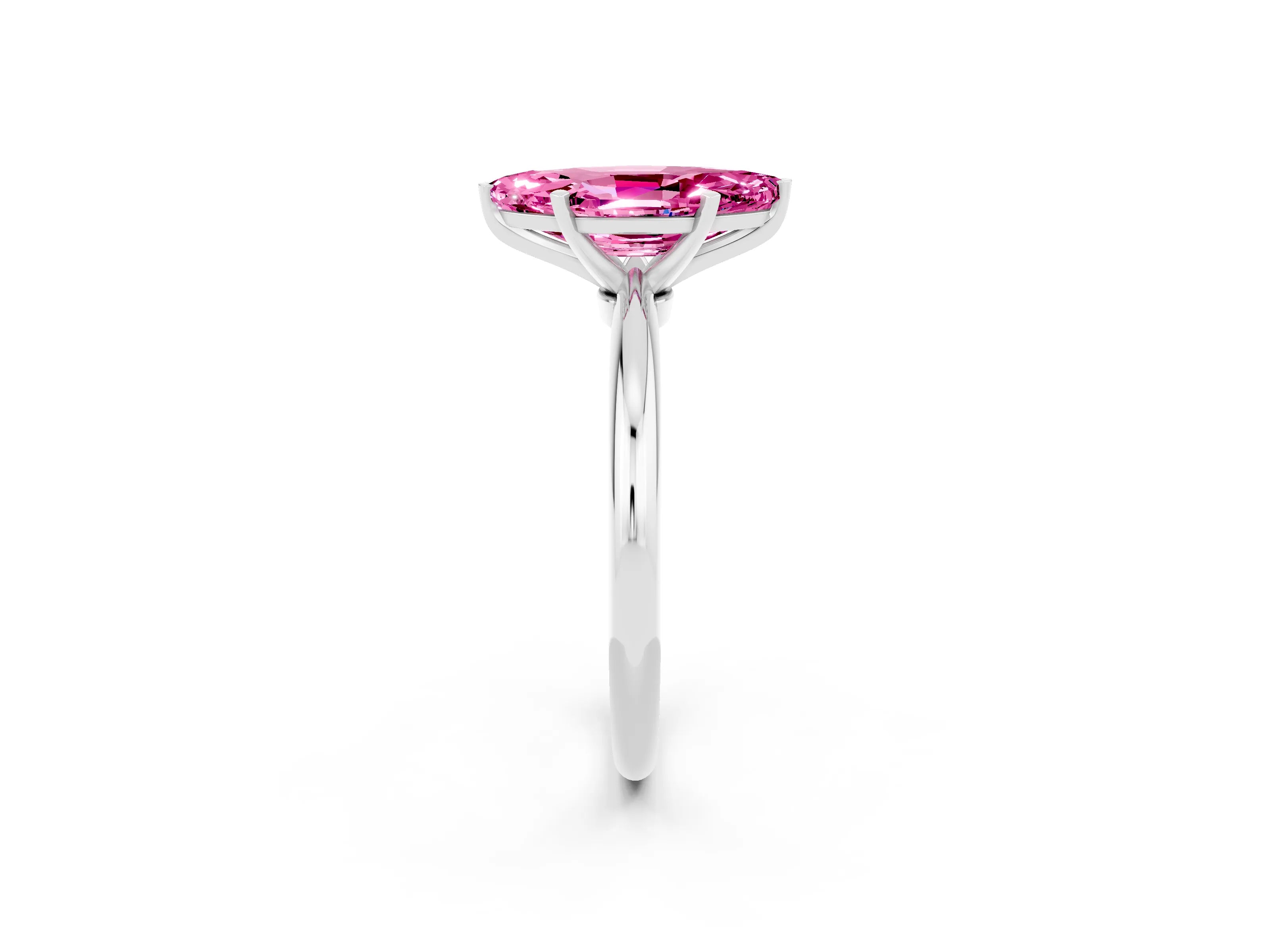 White gold Marquise Cut Pink Sapphire Solitaire Ring with Six-Prong Setting and Classic Band_2