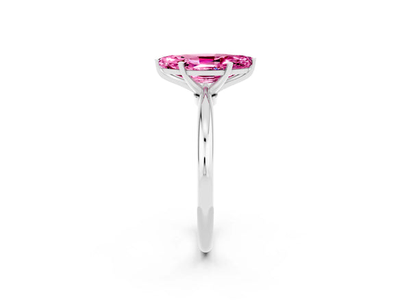 Silver Marquise Cut Pink Sapphire Solitaire Ring with Six-Prong Setting and Classic Band