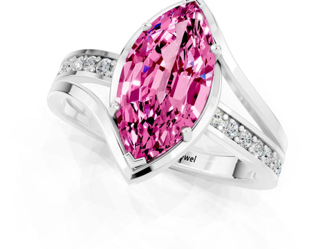 White gold Marquise Cut Pink Sapphire Solitaire Ring with Split Shank and Prong Setting_1