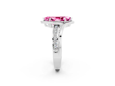 White gold Marquise Cut Pink Sapphire Solitaire Ring with Split Shank and Prong Setting_2