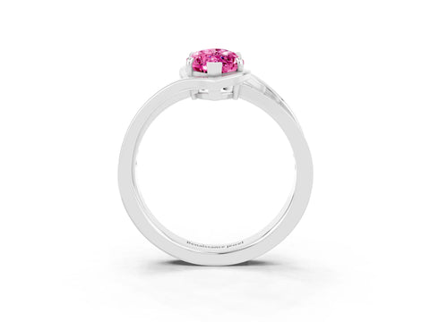 White gold Marquise Cut Pink Sapphire Solitaire Ring with Split Shank and Prong Setting_3