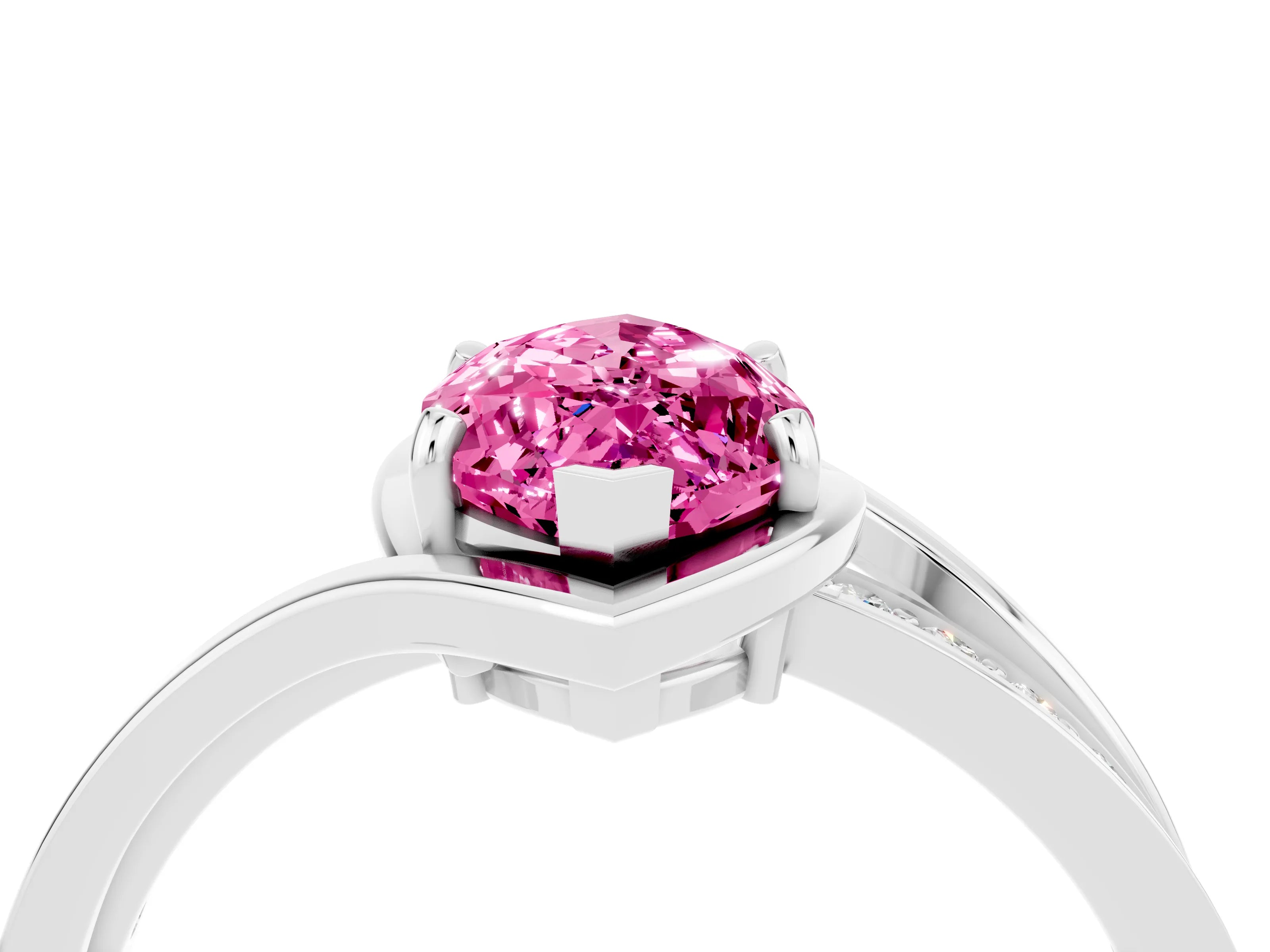 White gold Marquise Cut Pink Sapphire Solitaire Ring with Split Shank and Prong Setting_4