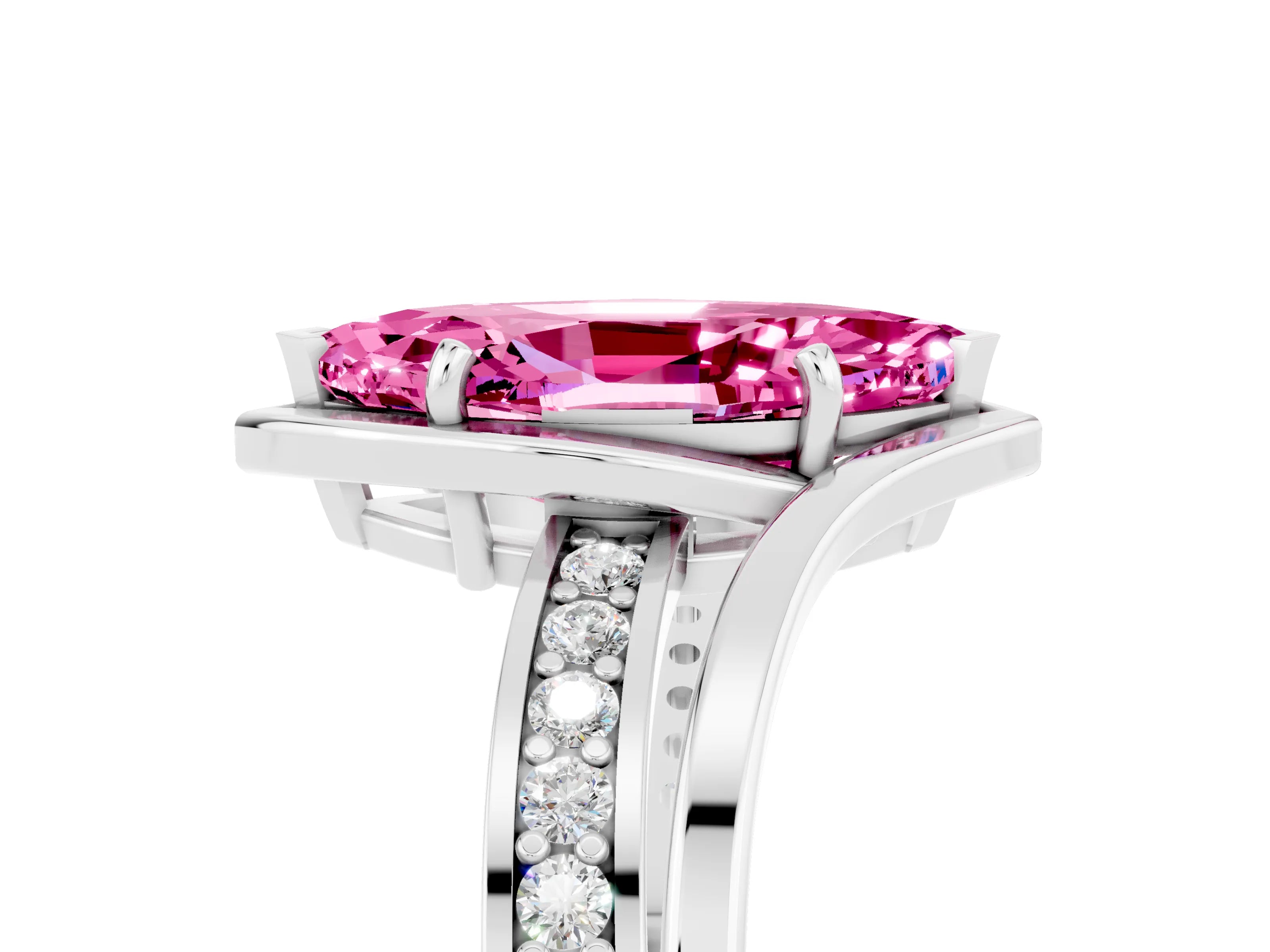 White gold Marquise Cut Pink Sapphire Solitaire Ring with Split Shank and Prong Setting_5