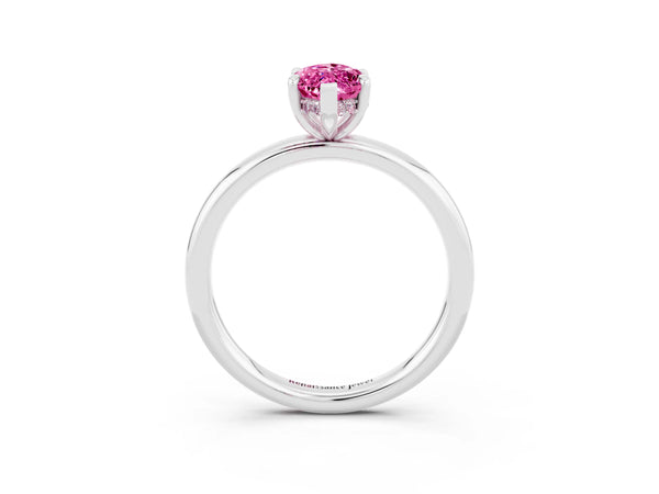 White gold Marquise Cut Pink Sapphire Solitaire Ring with Thin Band and Four-Prong Setting