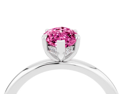 White gold Marquise Cut Pink Sapphire Solitaire Ring with Thin Band and Four-Prong Setting_40