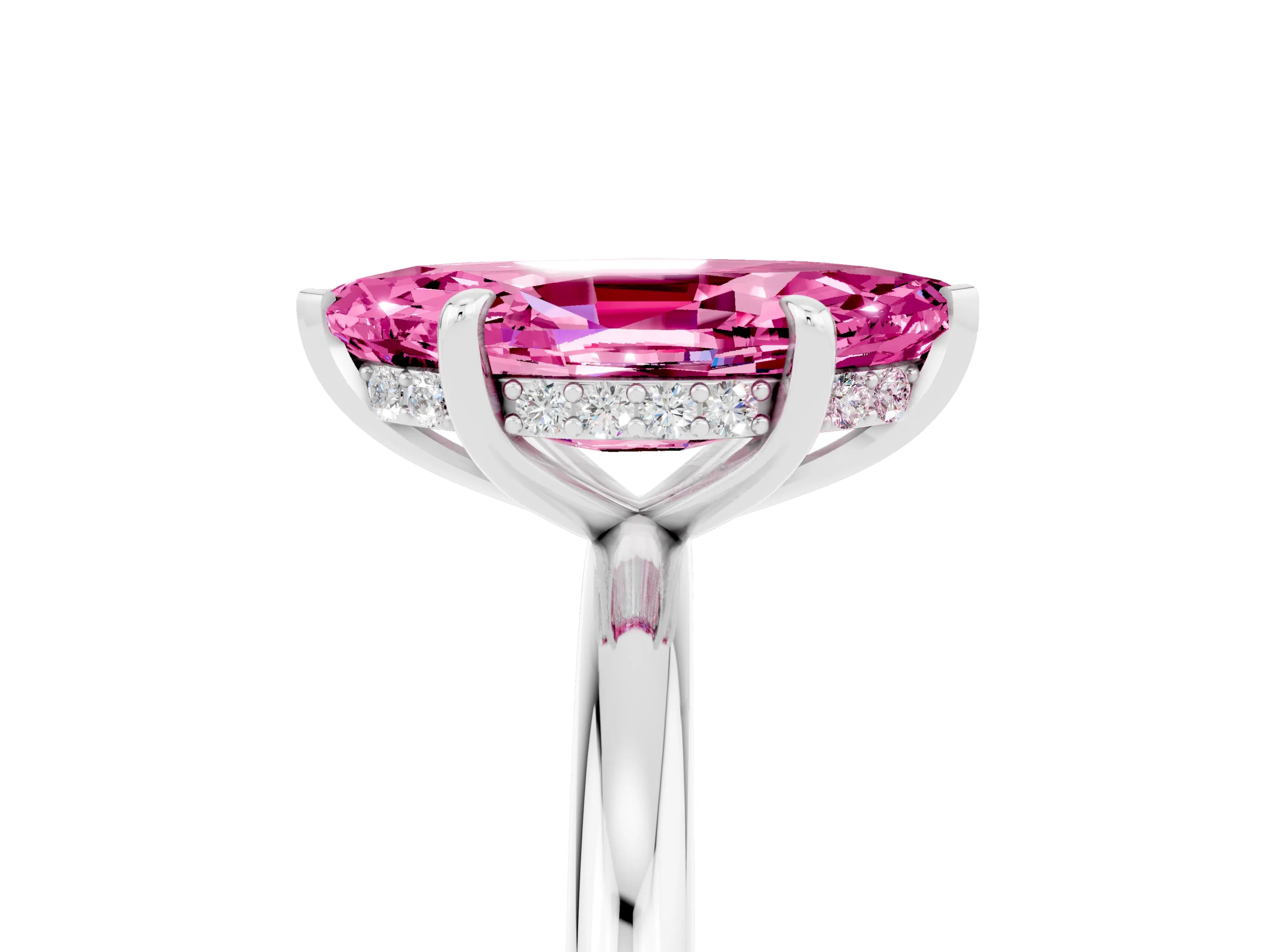 White gold Marquise Cut Pink Sapphire Solitaire Ring with Thin Band and Four-Prong Setting_41