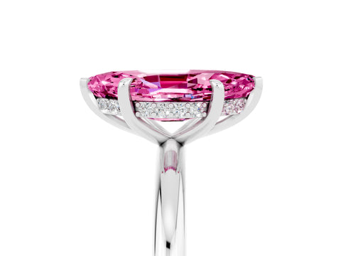 White gold Marquise Cut Pink Sapphire Solitaire Ring with Thin Band and Four-Prong Setting_41