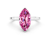 White gold Marquise Cut Pink Sapphire Solitaire Ring with Thin Band and Prong Setting_12