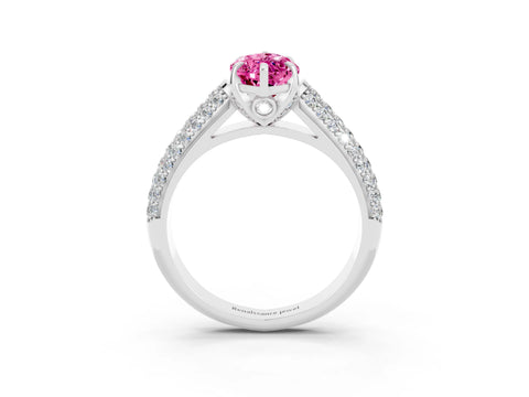 White gold Marquise Cut Pink Sapphire Solitaire Ring with Three-Row Pavé Band and Four-Prong Setting_15