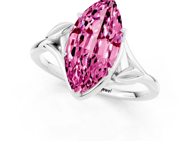 Platinum Marquise Cut Pink Sapphire Solitaire Ring with Twist Band and Four-Prong Setting