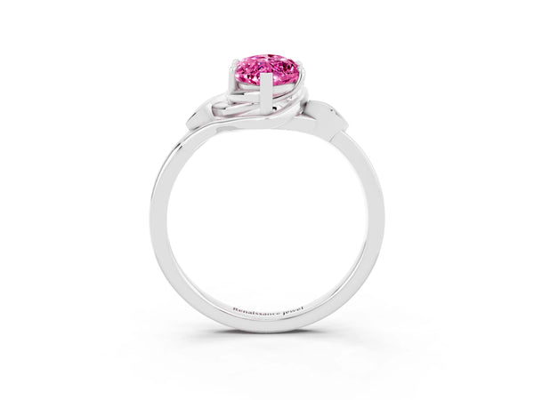 Platinum Marquise Cut Pink Sapphire Solitaire Ring with Twist Band and Four-Prong Setting