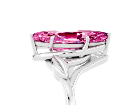 White gold Marquise Cut Pink Sapphire Solitaire Ring with Twist Band and Four-Prong Setting_17