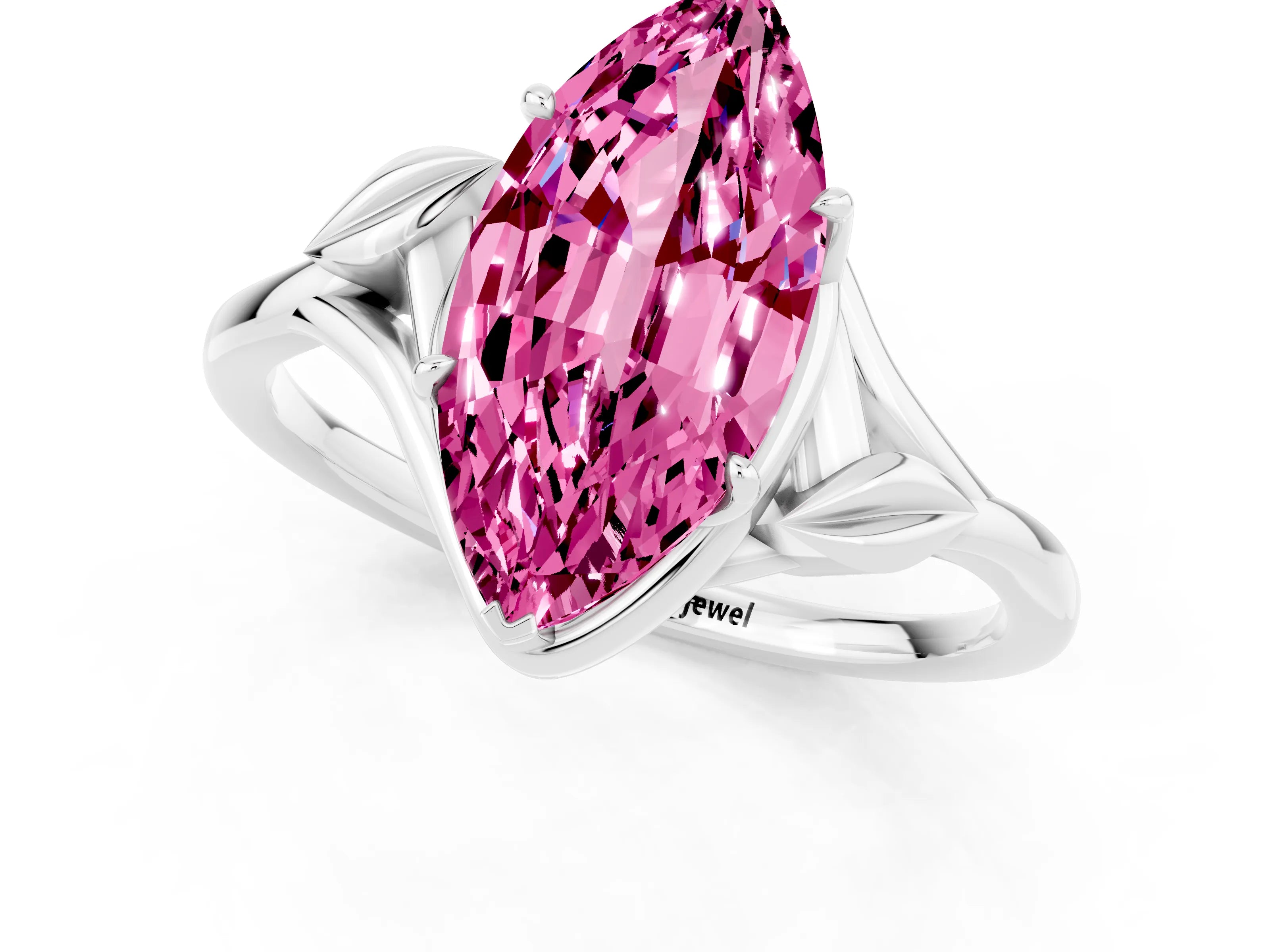 White gold Marquise Cut Pink Sapphire Solitaire Ring with Twist Band and Four-Prong Setting_37
