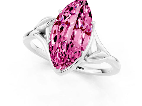 White gold Marquise Cut Pink Sapphire Solitaire Ring with Twist Band and Four-Prong Setting_37