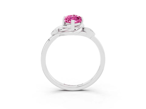 White gold Marquise Cut Pink Sapphire Solitaire Ring with Twist Band and Four-Prong Setting_39