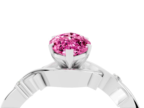 White gold Marquise Cut Pink Sapphire Solitaire Ring with Twisted Band and Prong Setting_4