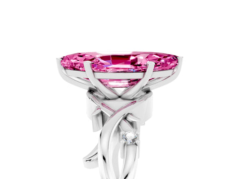 White gold Marquise Cut Pink Sapphire Solitaire Ring with Twisted Band and Prong Setting_5