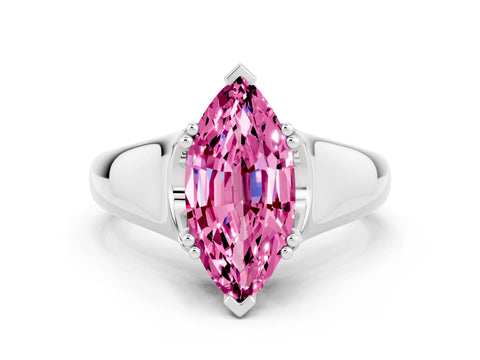 White gold Marquise Cut Pink Sapphire Solitaire Ring with Wide Band and Prong Setting_24