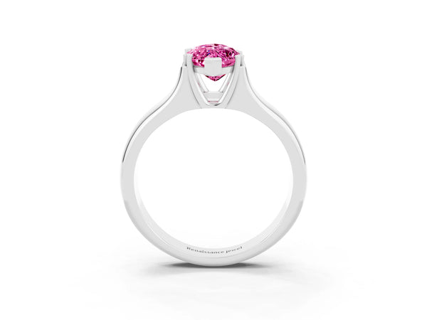 Platinum Marquise Cut Pink Sapphire Solitaire Ring with Wide Band and Prong Setting