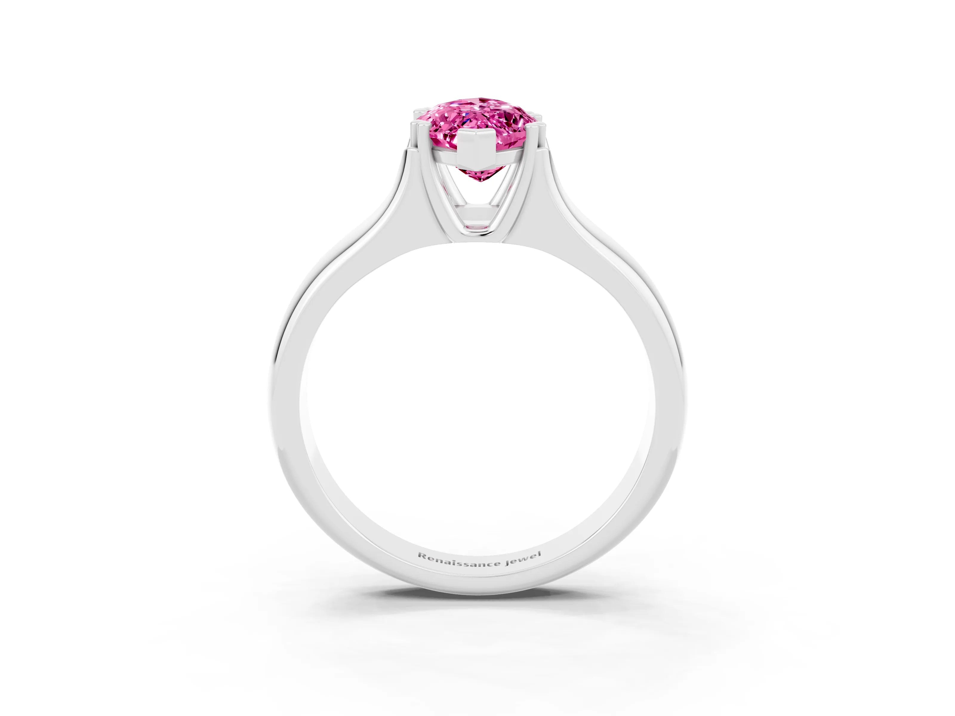 White gold Marquise Cut Pink Sapphire Solitaire Ring with Wide Band and Prong Setting_27