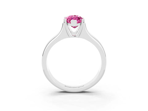 White gold Marquise Cut Pink Sapphire Solitaire Ring with Wide Band and Prong Setting_27