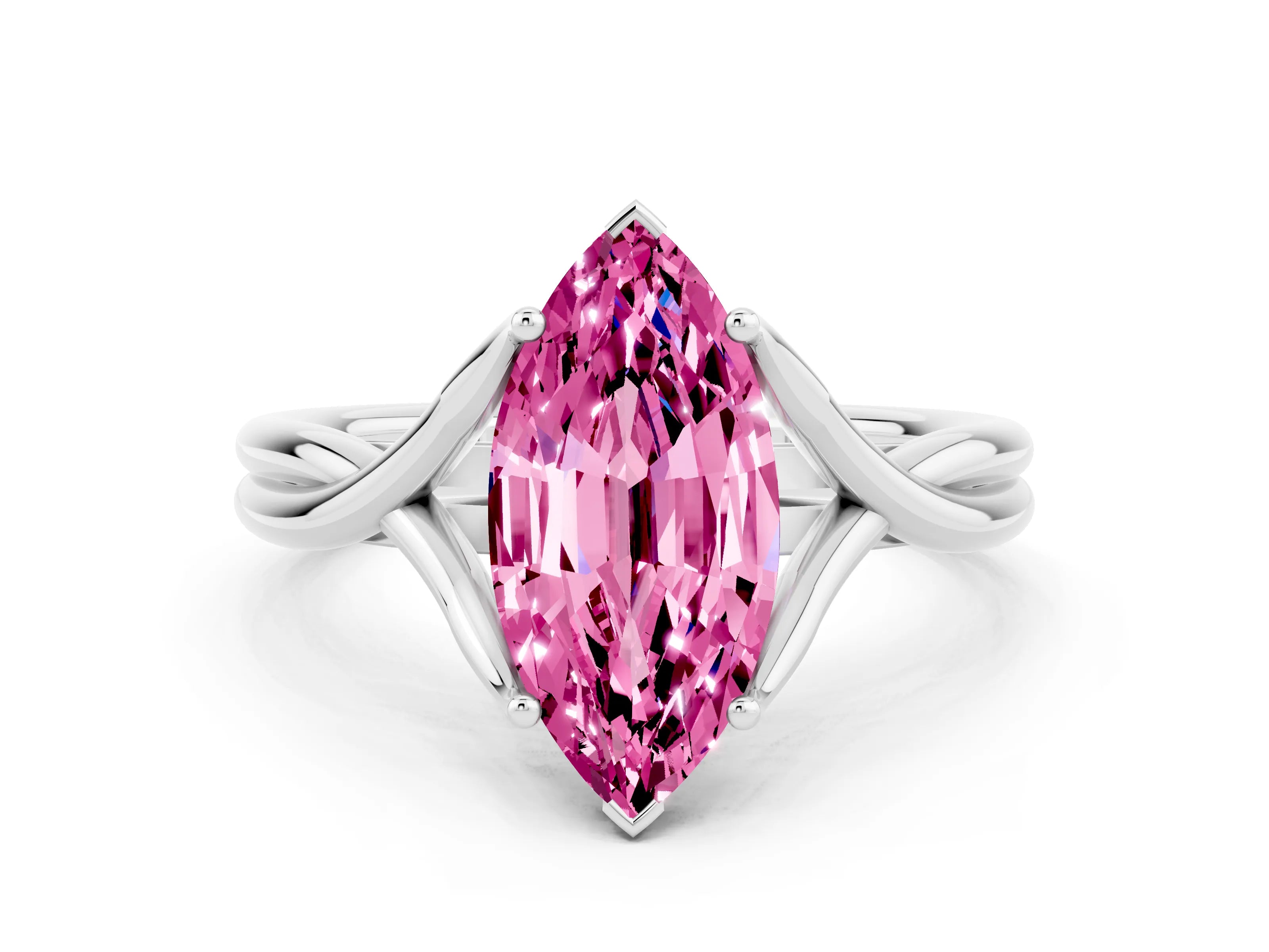White gold Marquise Cut Pink Sapphire Solitaire Twist Band Prong Setting Ring_84