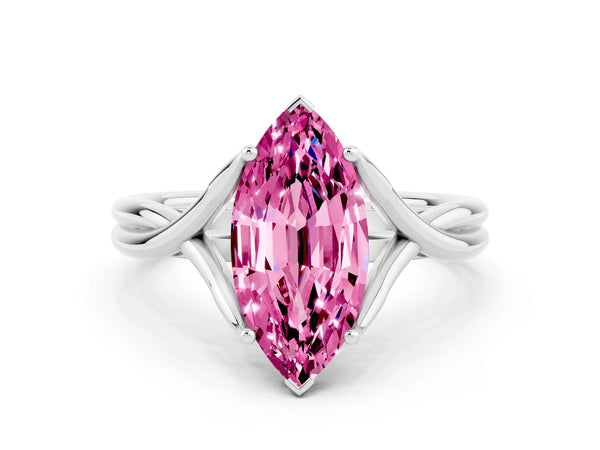 White gold Marquise Cut Pink Sapphire Solitaire Twist Band Prong Setting Ring