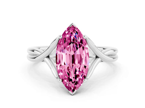 White gold Marquise Cut Pink Sapphire Solitaire Twist Band Prong Setting Ring_84