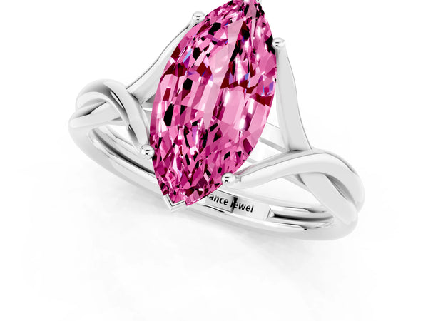 Silver Marquise Cut Pink Sapphire Solitaire Twist Band Prong Setting Ring