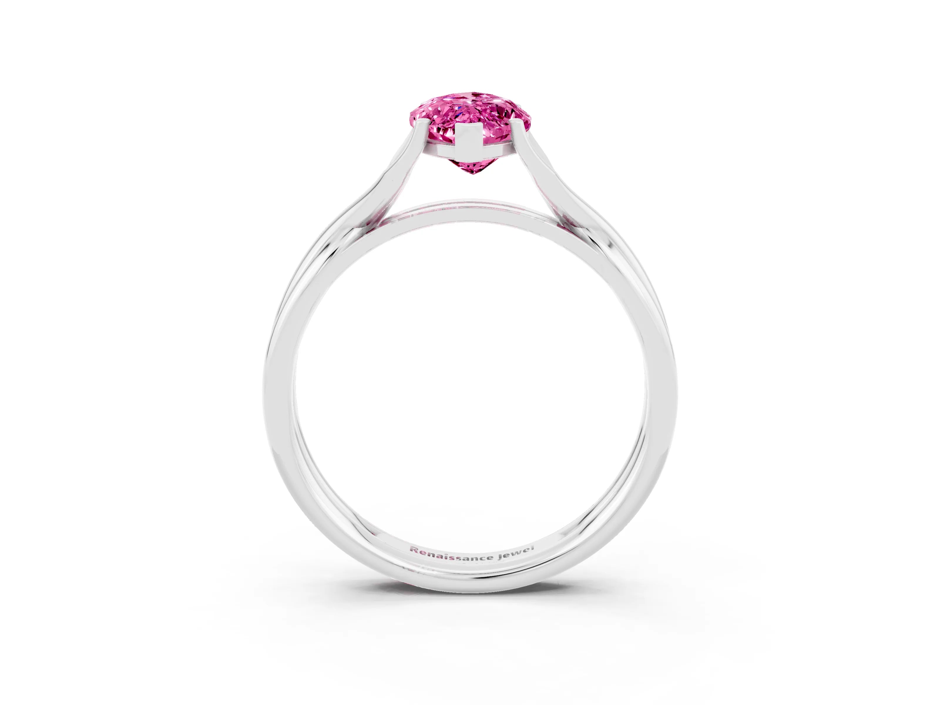 White gold Marquise Cut Pink Sapphire Solitaire Twist Band Prong Setting Ring_87