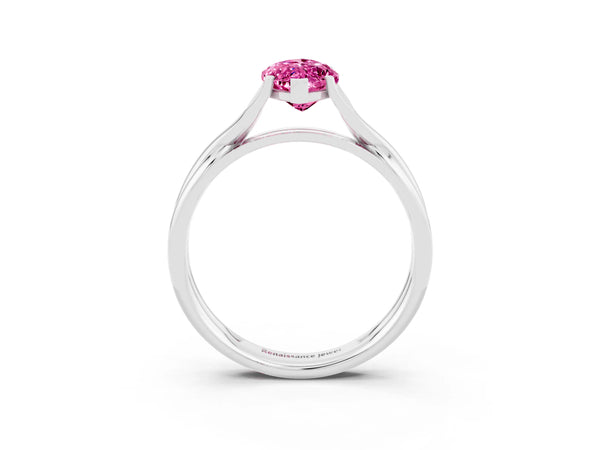 Platinum Marquise Cut Pink Sapphire Solitaire Twist Band Prong Setting Ring