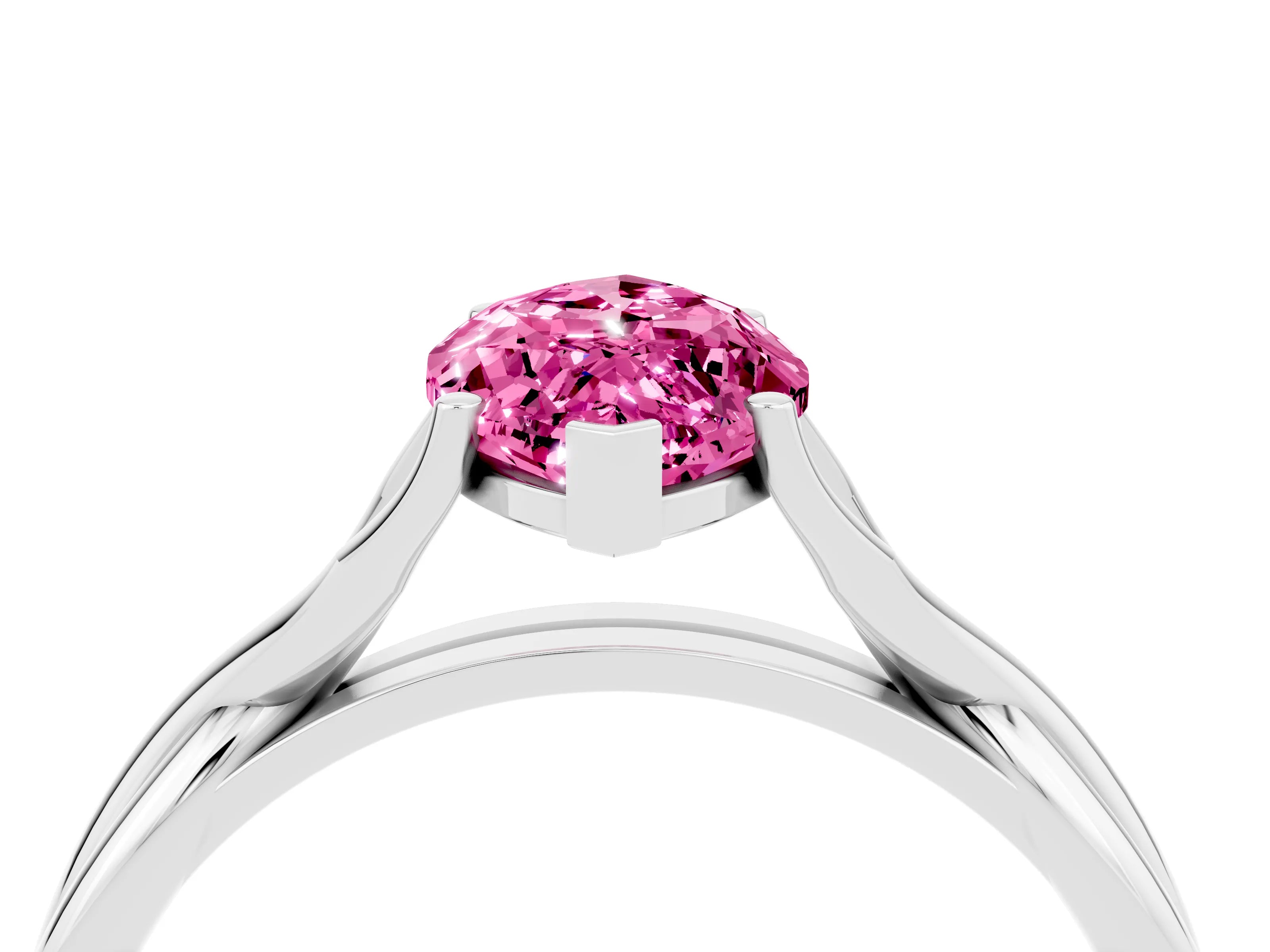 White gold Marquise Cut Pink Sapphire Solitaire Twist Band Prong Setting Ring_88