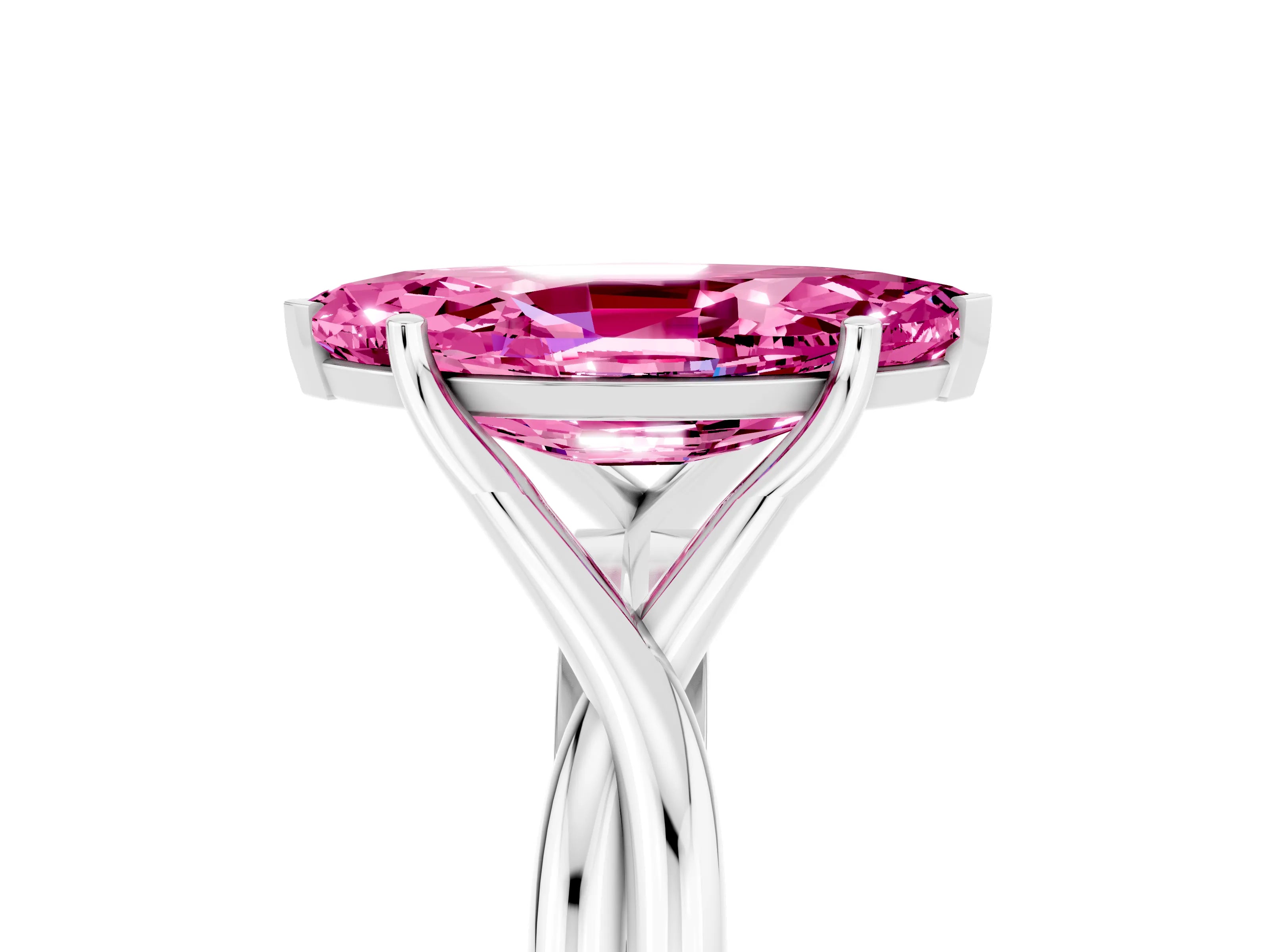 White gold Marquise Cut Pink Sapphire Solitaire Twist Band Prong Setting Ring_89