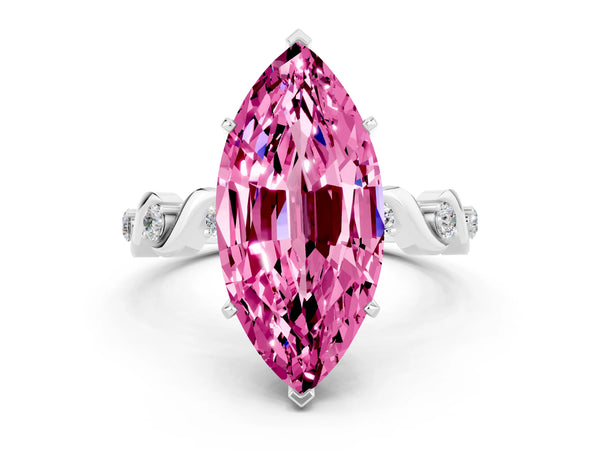Platinum Marquise Cut Pink Sapphire Solitaire Twisted Band with Round  Accents and Prong Setting
