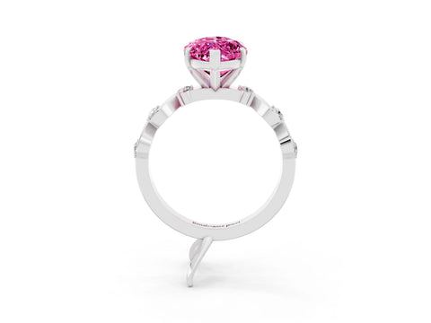 White gold Marquise Cut Pink Sapphire Solitaire Twisted Band with Round  Accents and Prong Setting_28