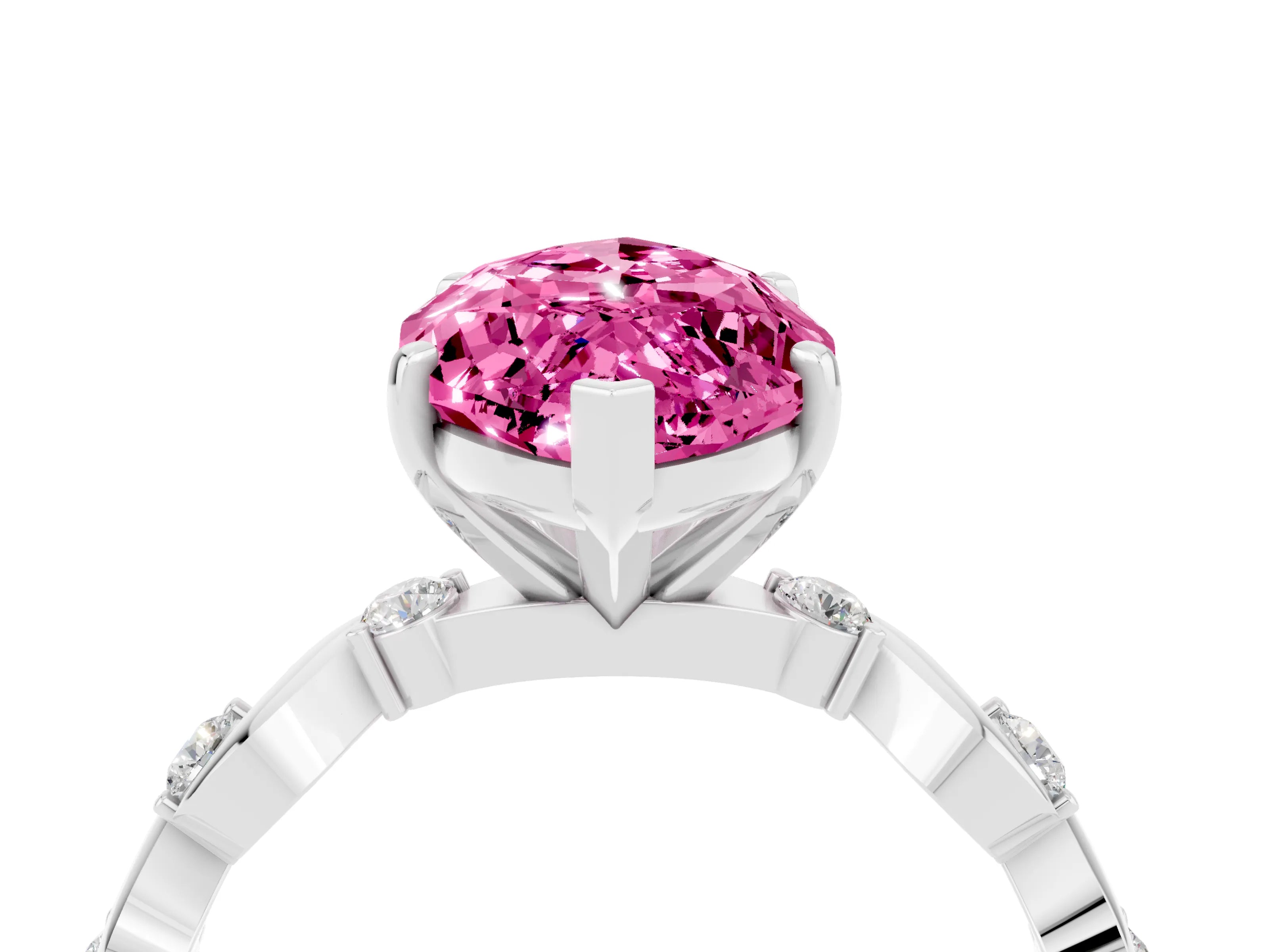 White gold Marquise Cut Pink Sapphire Solitaire Twisted Band with Round  Accents and Prong Setting_29