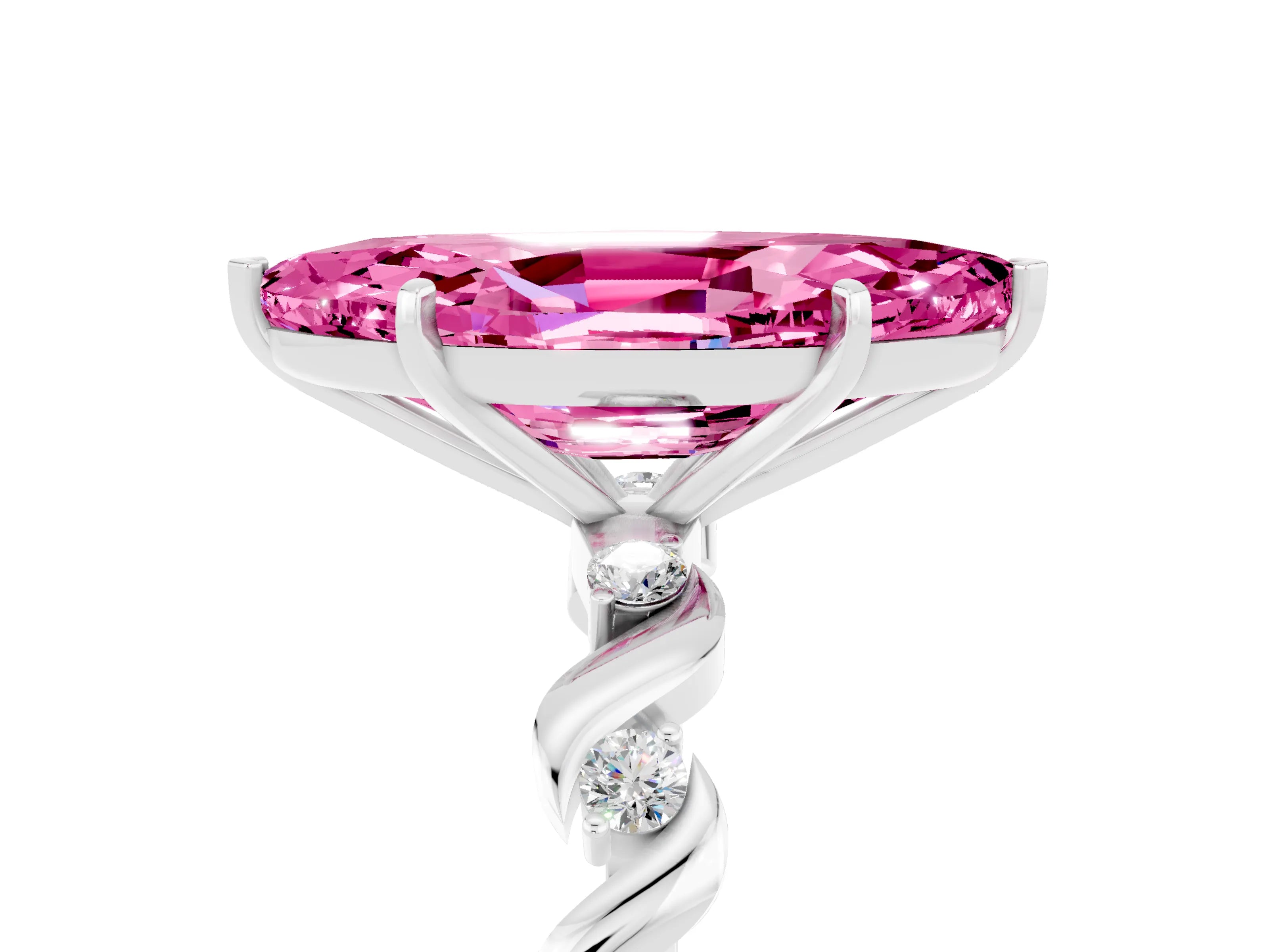 White gold Marquise Cut Pink Sapphire Solitaire Twisted Band with Round  Accents and Prong Setting_35