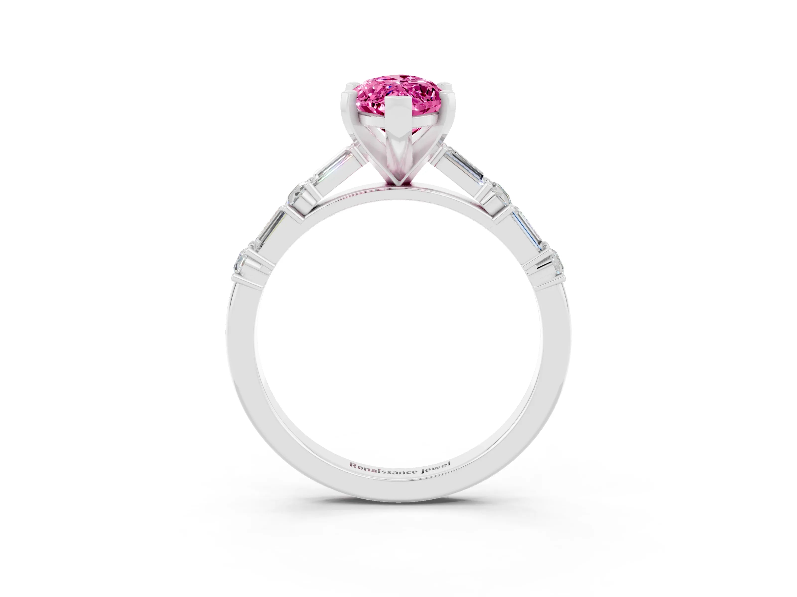 White gold Marquise Cut Pink Sapphire Solitaire with Side Baguettes and Channel Set Band_27