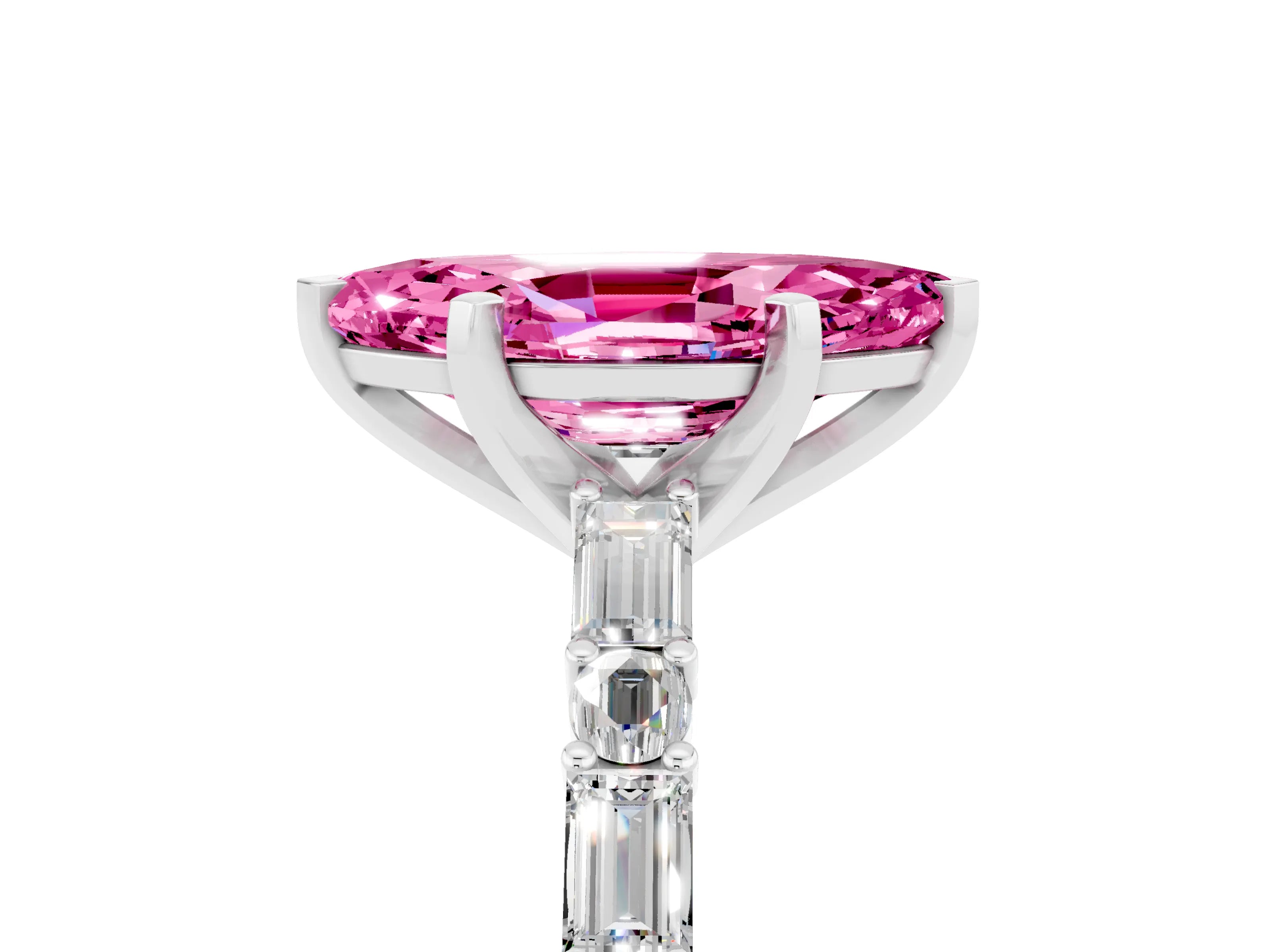 White gold Marquise Cut Pink Sapphire Solitaire with Side Baguettes and Channel Set Band_29