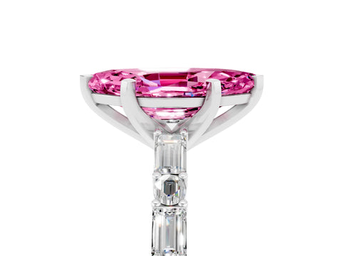 White gold Marquise Cut Pink Sapphire Solitaire with Side Baguettes and Channel Set Band_29