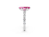 White gold Marquise Cut Pink Sapphire Solitaire with Side Stones, Pave Band, Four-Prong Setting_26