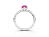 White gold Marquise Cut Pink Sapphire Solitaire with Side Stones, Pave Band, Four-Prong Setting_27