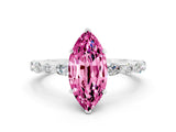 White gold Marquise Cut Pink Sapphire Solitaire with Side Stones on a Pavé Band and Four-Prong Setting_24