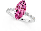 White gold Marquise Cut Pink Sapphire Solitaire with Side Stones on a Pavé Band and Four-Prong Setting_25